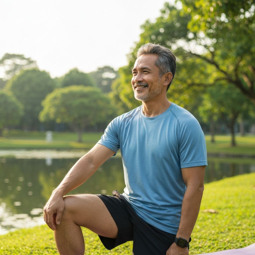 Pria aktif berusia 50 tahun melakukan latihan